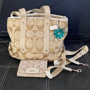 Coach Purse tan and white